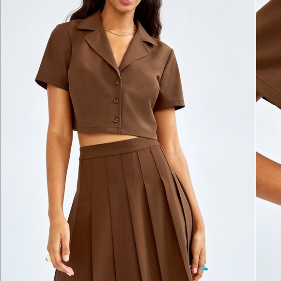 Aritzia brown crop short sleeve blazer - Picture 2 of 5